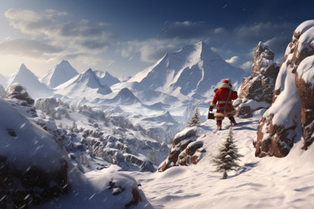 Majestic Sledging Adventure: Santa Claus Embarks on a Journey through a Breathtaking Alpine Wonderlandの素材