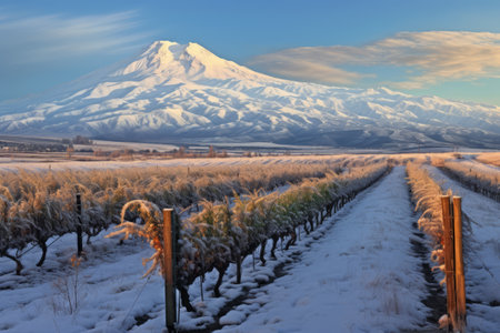 Winter Beauty: Scenic Views of Mt Adams and Hop Fields in Lower Yakima Valley Indian Reservationの素材