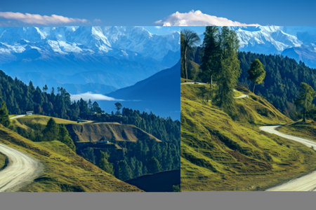 Journey to Tranquility: Exploring the Enchanting Tinchuley, Darjeeling - A Scenic Retreat Amidst Majestic Snow-capped Peaks and Pine Forestsの素材