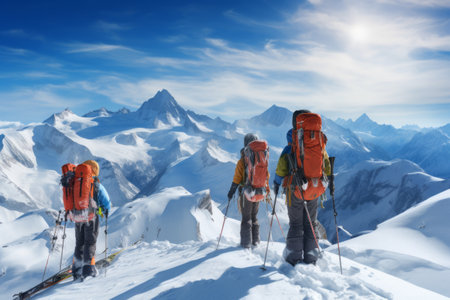 Unleashing the Thrills: Conquering the French Alps on a Sunny Winter Day with Skiing and Touring Equipmentの素材