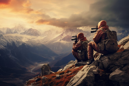 Vigilant Shooters: Observing the Landscape in Mountain Gearの素材