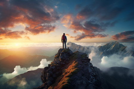 Conquering the Coastal Summit: A Thrilling Hiking Adventure at Sunrise/Sunsetの素材