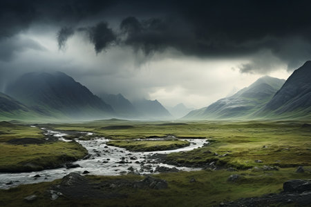 Enigmatic Storm Clouds Cast Shadows on Majestic Mountain Landscapeの素材