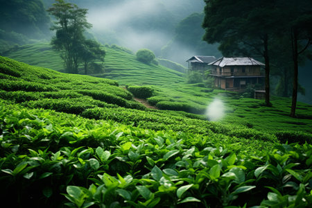 Enchanting Serenity: Unveiling the Exquisite Tea Garden in the Valleyの素材