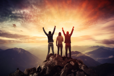 Triumphing Together: Conquering Obstacles as a United Trio on Mountain's Peakの素材