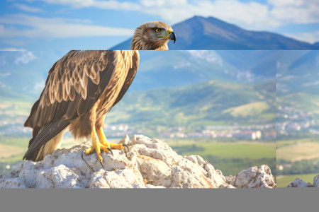 The Majestic Spanish Imperial Eagle: Adalbert's Eagle Perched on a Mountain Rockの素材