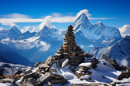 Awe-inspiring Panorama: Experiencing the Majestic Kongma La Summit along the Three Passes Trekking Route in Nepal's Everest Regionの素材