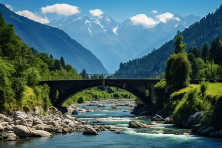 Serene Sochi: Exploring the Majestic Mzymta River and its Iconic Bridge amidst the Enchanting Russian Mountainsの素材