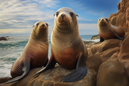 Majestic Encounters: The Wild Australian Sea Lions Along the Seashoreの素材