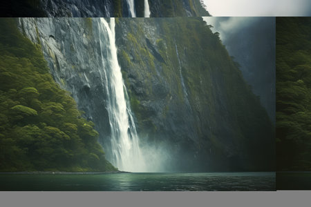 Enchanting Cascade: Exploring the Majestic Milford Sound Waterfall in New Zealandの素材