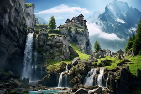 Enchanting Elegance: The Opulent Velvet Mountain Waterfall of the Austrian Alpsの素材