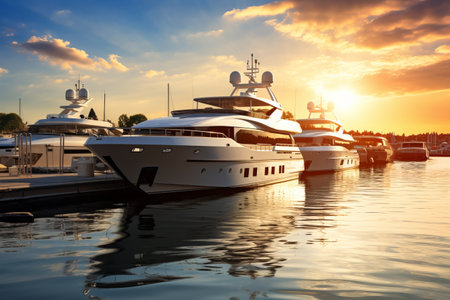 Majestic Yachts Gracefully Moored Amidst the Sparkling Seaの素材