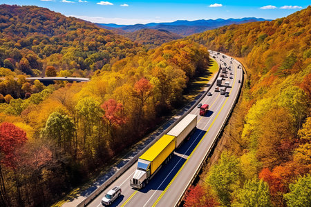 Blazing Through the Appalachian Majesty: A Bird's-Eye View of the Vibrant I-40 Freeway in North Carolinaの素材