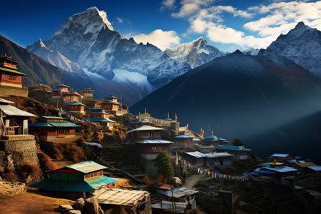 Captivating Glimpse: Namche Bazar, Jewel of the Himalayas in Khumbu District, Nepalの素材