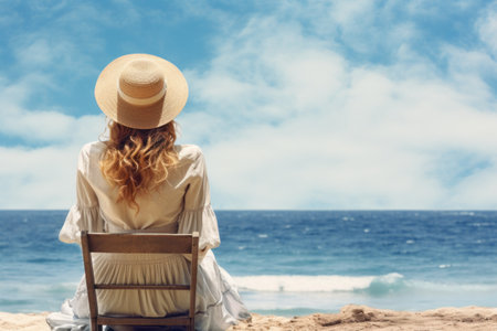 Serene Reflections: A Woman's Enchanting Encounter with the Seaの素材