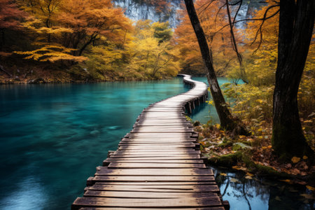 A Scenic Stroll: Exploring the Enchanted Wooden Pathways of Plitvice National Park in Croatiaの素材