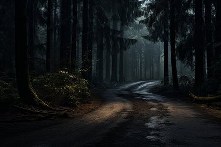 Journey Through the Woods: Exploring the Enchanting Asphalt Roadの素材