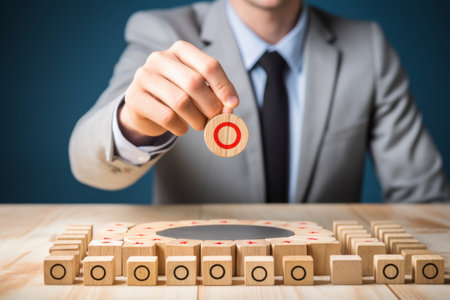 Business Goal Setting: Empowering Success Through Creative Target Board and Wooden Cube Blocksの素材