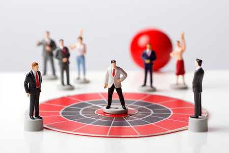 Visualizing Success: Manager Figures Strategize Objectives and Business Goals through Virtual Red Arrows and Dartboardsの素材