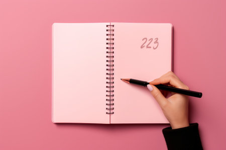 Feminine Aspirations: Penning Down Personal Goals for 2024 on a Vibrant Pink Canvasの素材