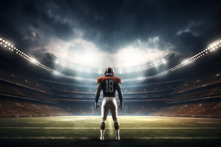 Lighting Up the Field: A Dynamic 3D Rendering of a Football Player and Stadiumの素材