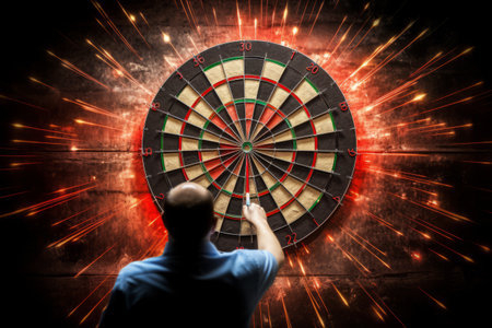 Bullseye Precision: A Hand Aiming for the Perfect Shot on the Dartboardの素材