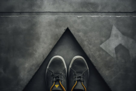 Elevating Strategy and Goals: A Grungy Top-View with Shoe Stand on Triangle Level Shapeの素材