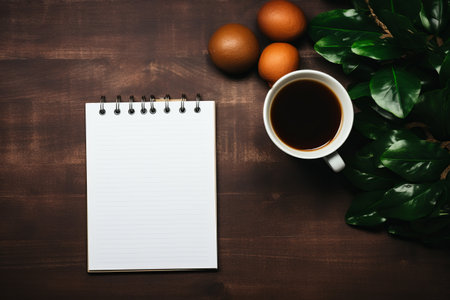 Setting the Stage for Success: New Year Resolutions 2024 with Notebook, Coffee Cup, Plant on Deskの素材
