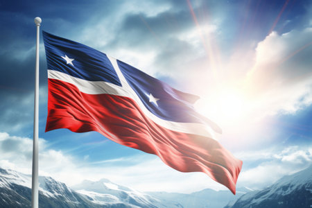 Spectacular Sunlit Norwegian Flag Fluttering Proudly Against Blue Skyの素材