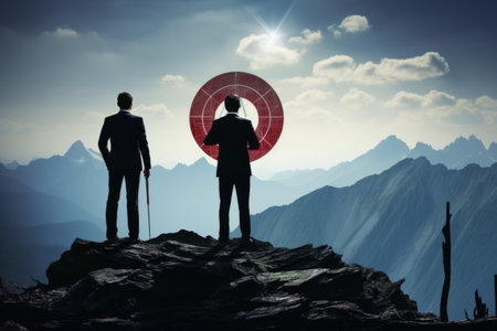 Aiming for Success: Leaders Unite to Reach Their Objectives atop the Mountainの素材