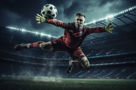 The Heroic Soccer Goalkeeper: An Incredible Save That Defies Defeat at the Stadiumの素材