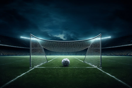 Capturing the Essence: A Spectacular View of an Empty Soccer Field with Goalposts Standing Tallの素材