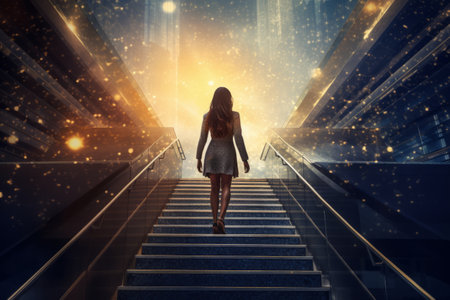 Ascending to Achievement: A Businesswoman's Journey Towards Success in a Contemporary Loft Spaceの素材
