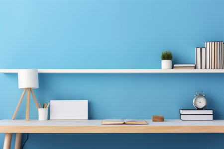 Efficiency and Elegance: Enhancing Productivity with a Creative Office Desk and Vibrant Blue Wallの素材