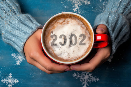 Frothy Delights: Embracing a Happy New Year 2023 with a Festive Cappuccino Artの素材