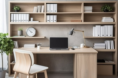 A Productive Haven: Embracing Efficiency and Comfort in a Cozy Cabinet Workspaceの素材