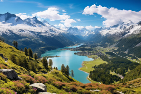 Captivating Beauty: St. Moritz Lake Switzerland Unveils Breathtaking Alpine Panoramaの素材