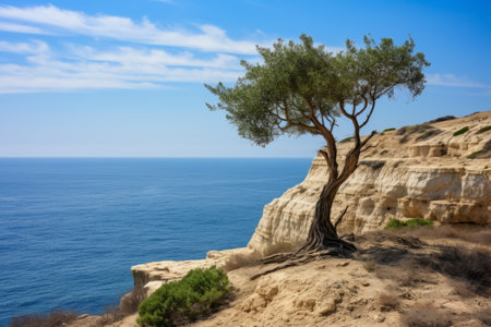 Captivating Scenery: A Bush Perched by a High Cliff Overlooking the Enchanting Mediterranean Sea - Santa _96の素材