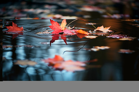 Frozen Beauty: Illuminated by Red Leaves, Reflections in the Dark Water _97の素材