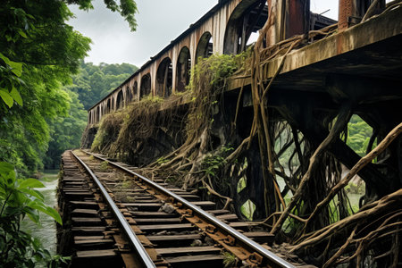 Journey through History: The Death Railroad Adventure across the Khwae River on a Wooden Railway Bridgeの素材