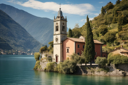 Serenity on the Shores: Exploring the Enchanting Church of Carate, Lake Comoの素材