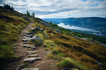 Traversing the Scenic Path: Embark on a Mountain Hike in Breathtaking Bergen, Norwayの素材