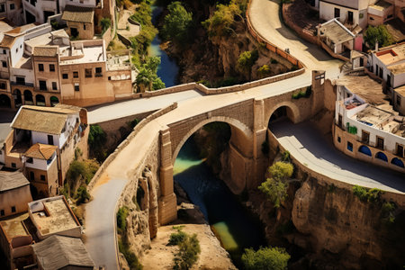 Captivating Aerial Perspective: Ronda's Majestic Bridge in Malaga, Spainの素材