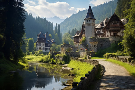 A Glimpse of Romania's Stunning Landscape: Sinaia City in Focusの素材