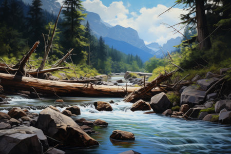 Exploring the Majestic Mountain River: A Journey Through Untamed Watersの素材