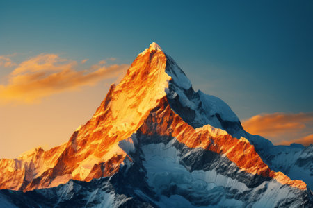 Ethereal Horizon: A Sunset's Golden Glow over Majestic Mountain Summitsの素材