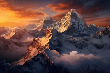 Capturing Majestic Mountain Peaks at Sunset from the Heightsの素材