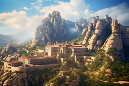 The Majestic Mountains of Montserrat: Unveiling the Iconic Santa Maria de Montserrat Abbeyの素材