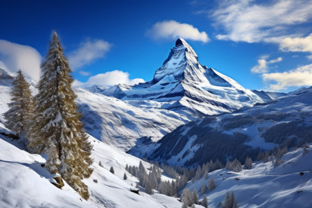Captivating Winter Wonderland: Majestic Matterhorn Peak and Breathtaking Alpine Scenery in Zermatt, Switzerlandの素材
