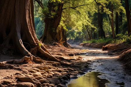 Timeless Flow: The Meandering Legacy of the Old River Bed Amongst Treesの素材